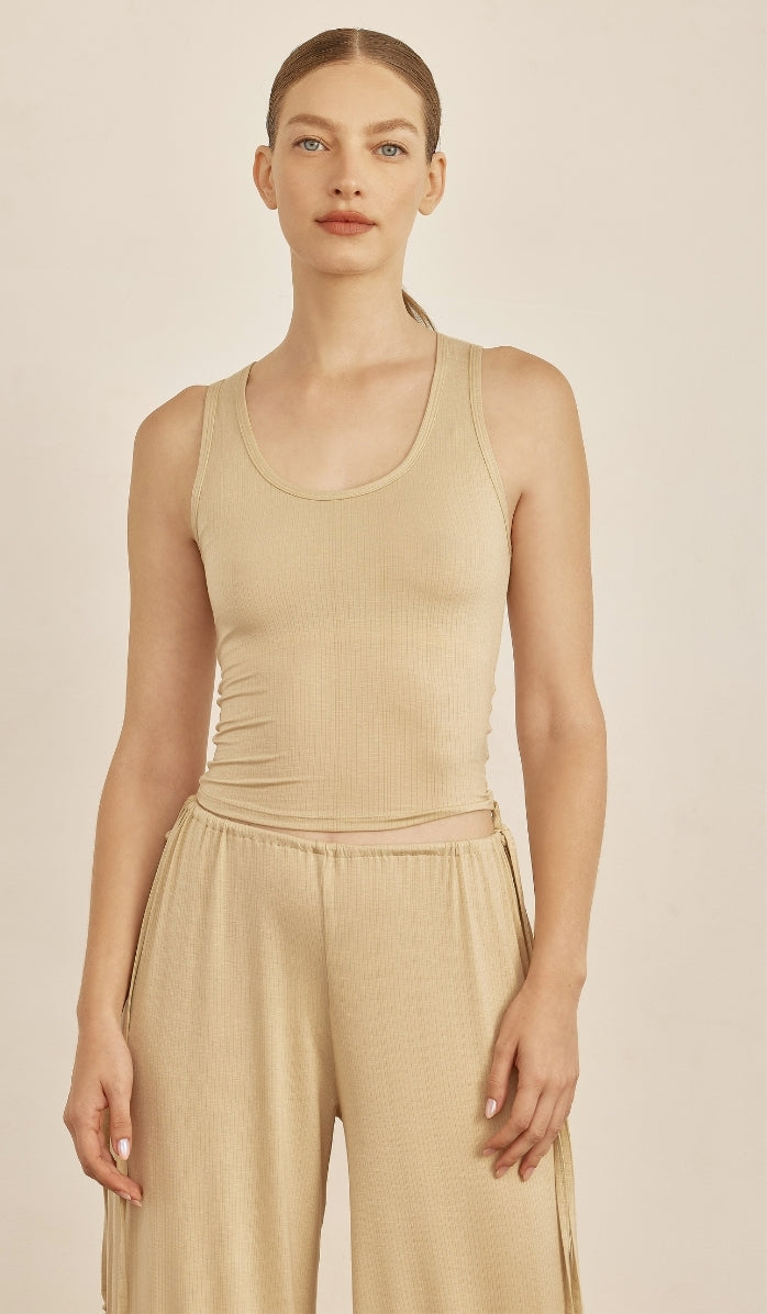 Micro Modal Tank Top with Built-in Bra - Sand