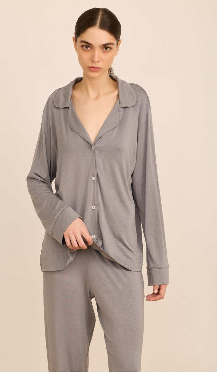 LUCY Light Grey - Button down PJ Set