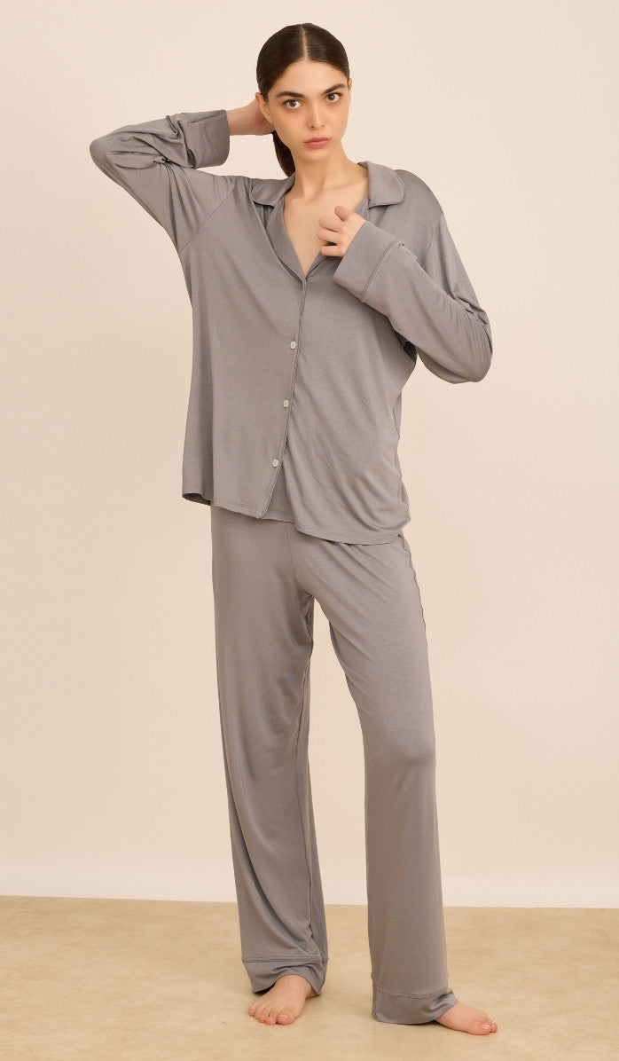 LUCY Light Grey - Button down PJ Set