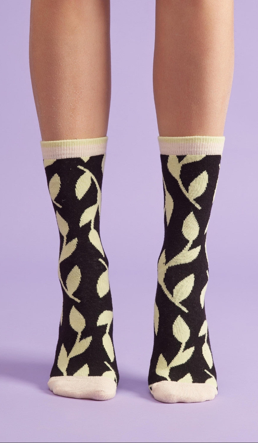 Cotton Socks - Autumn Leaves Lime