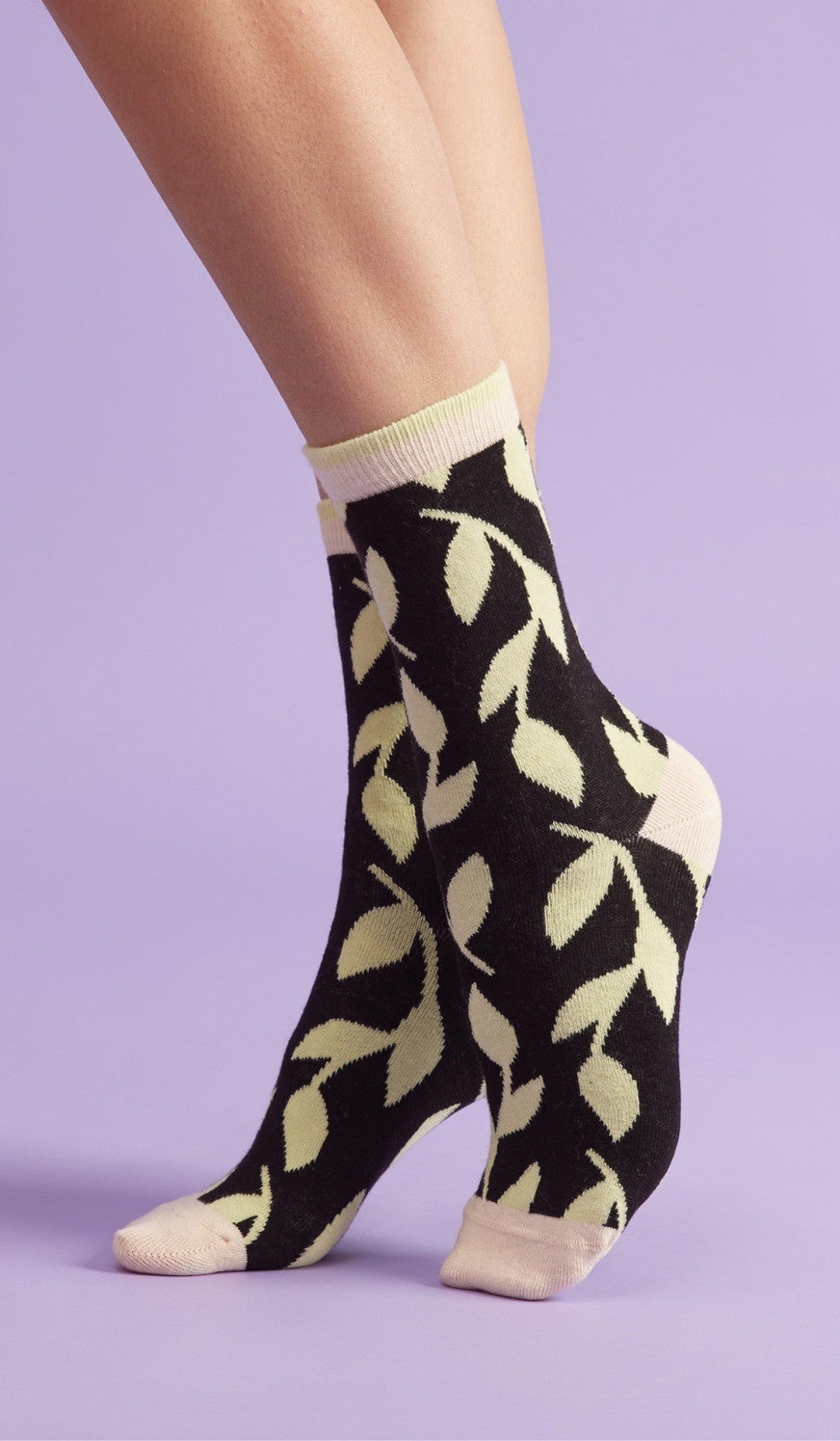 Cotton Socks - Autumn Leaves Lime