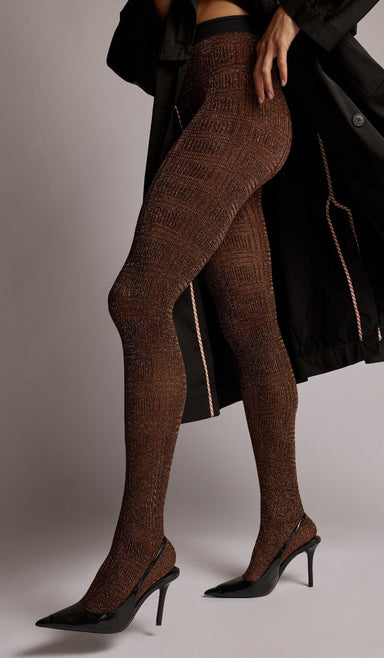 Metallic Plaid Tights - Black Bronze