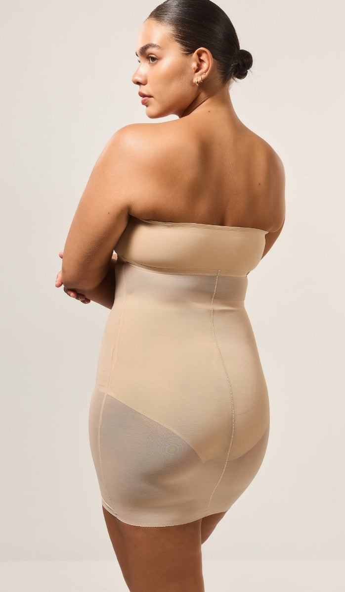 Power Mesh Strapless Shapewear Dress - Powder