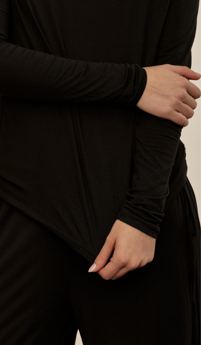 BUTTER SOFT RIB - Black T-shirt & lounge pants set