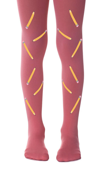 tights girls' antique pink with print spotted pencils
