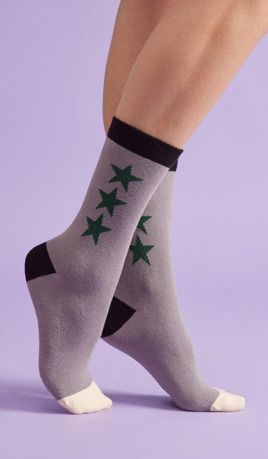 Cotton Socks - Stars Gray / Green