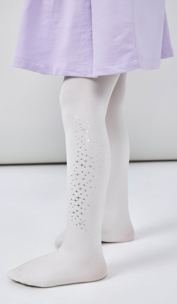 Girls' Opaque Tights - Glitter Cream