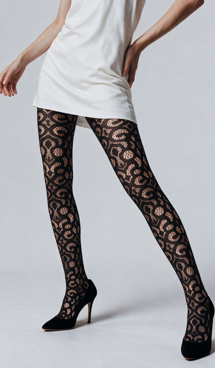 Graphic Fishnet Tights - Black