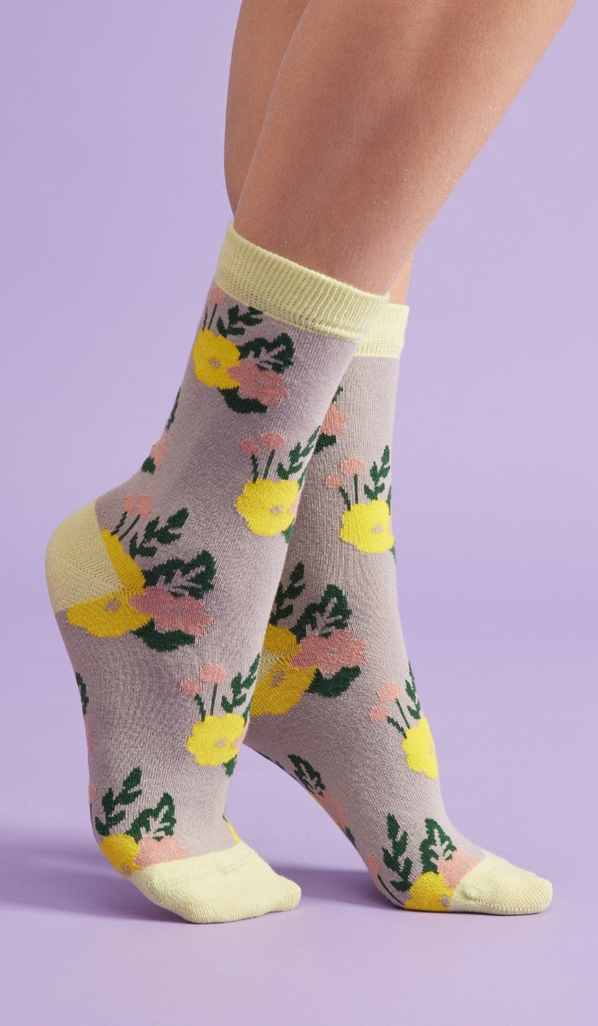 FLOWERY PATTERN LIME - Cotton socks