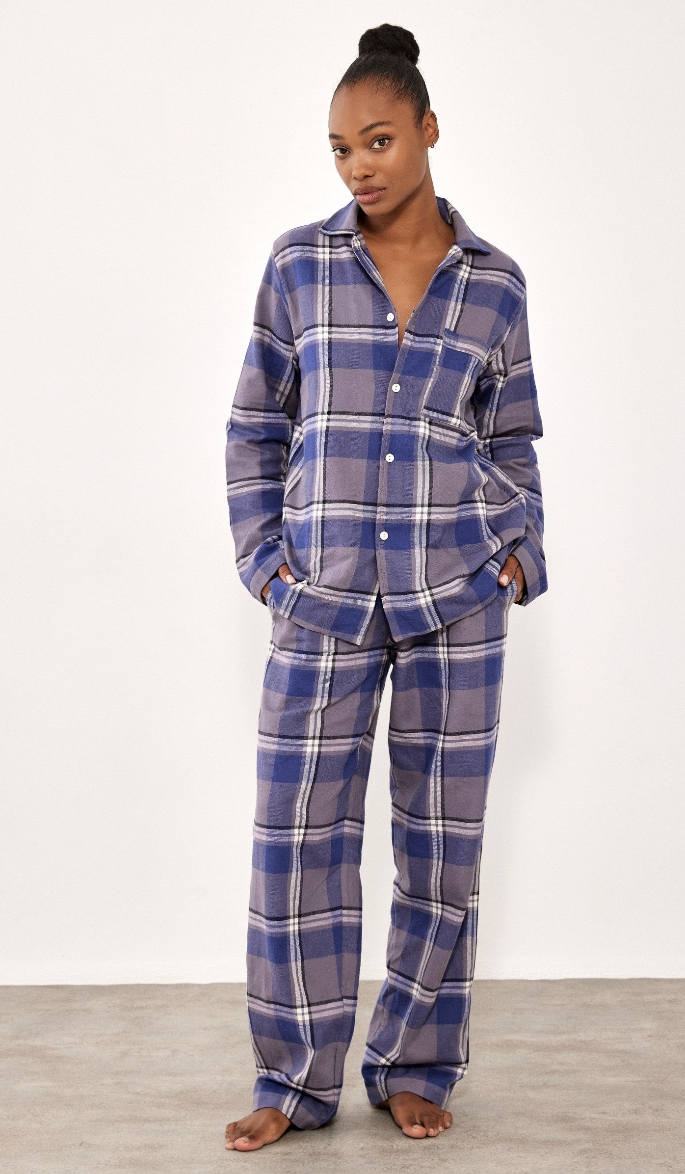 Flannel Button-Up Set - Billy Blue Plaid