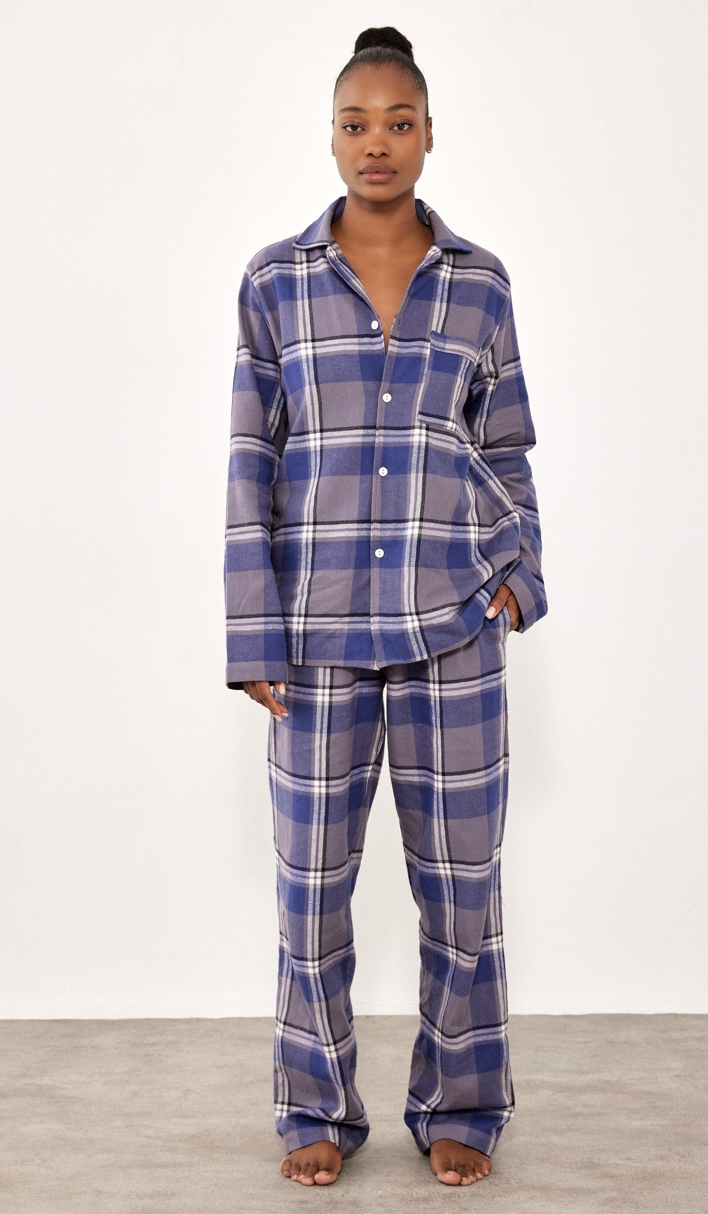 Flannel Button-Up Set - Billy Blue Plaid