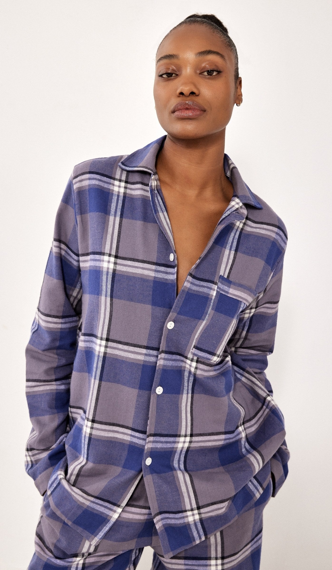 Flannel Button-Up Set - Billy Blue Plaid