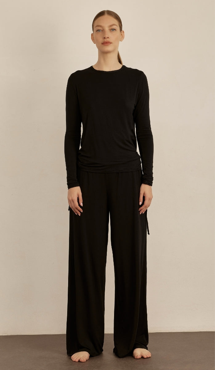 BUTTER SOFT RIB - Black T-shirt & lounge pants set