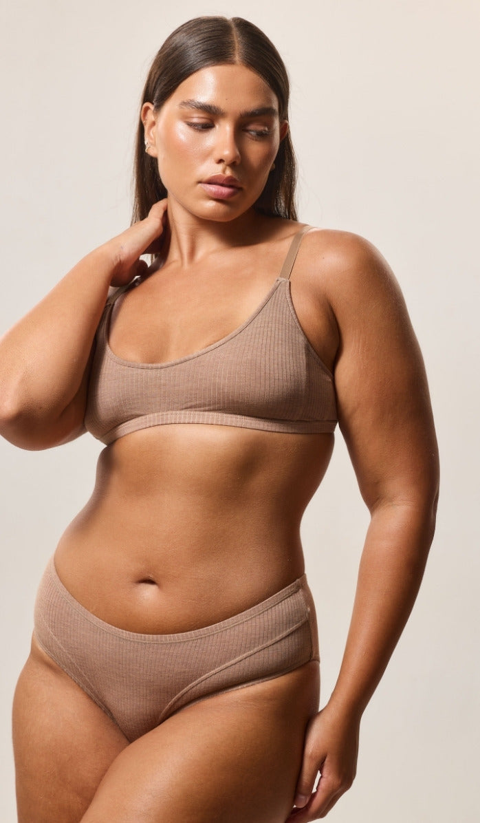 Refined Basic V-Neck Bra - Rib Modal Choco
