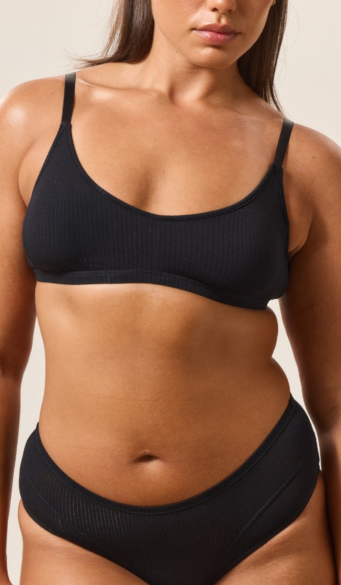 Refined Basic V-Neck Bra - Rib Modal Black