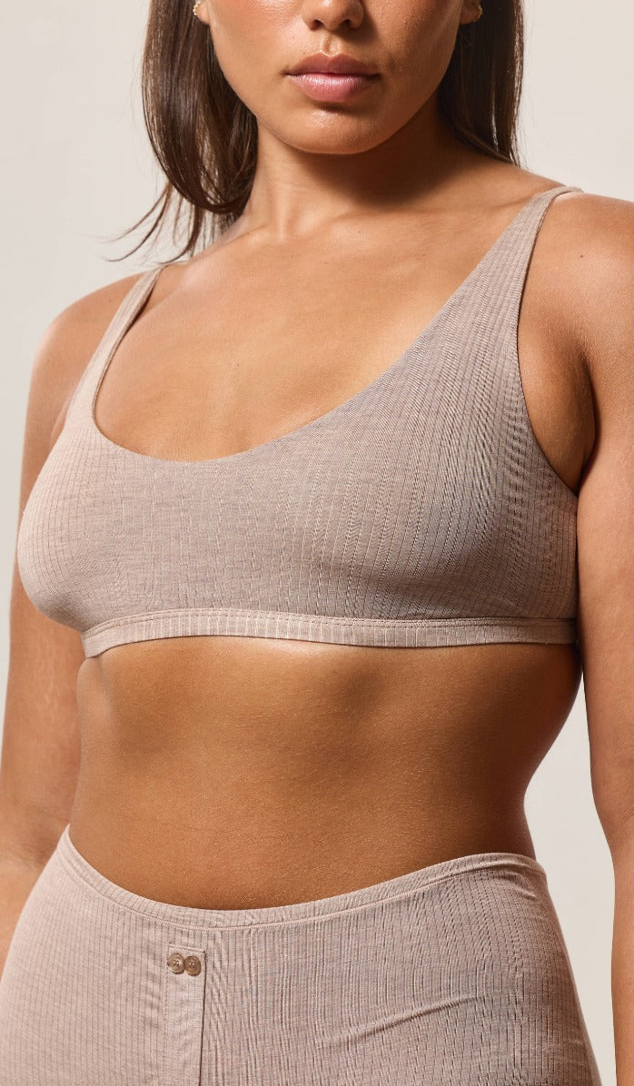 Bra with Round Neckline - Rib Modal Mocha