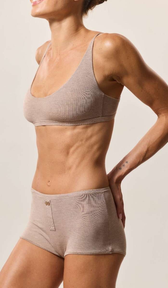 Bra with Round Neckline - Rib Modal Mocha