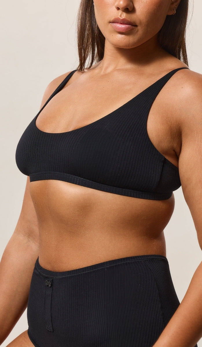 Bra with Round Neckline - Rib Modal Black