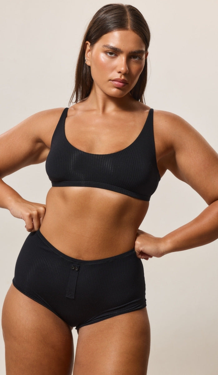 Bra with Round Neckline - Rib Modal Black
