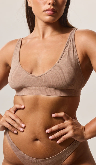 Bra with V-Neckline - Rib Modal Choco
