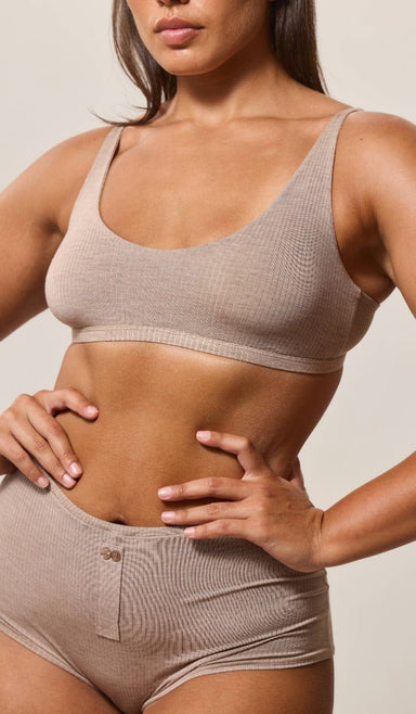 Bra with Round Neckline - Rib Modal Mocha