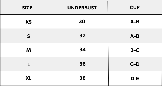 Strapless Bra - Black — size chart cm