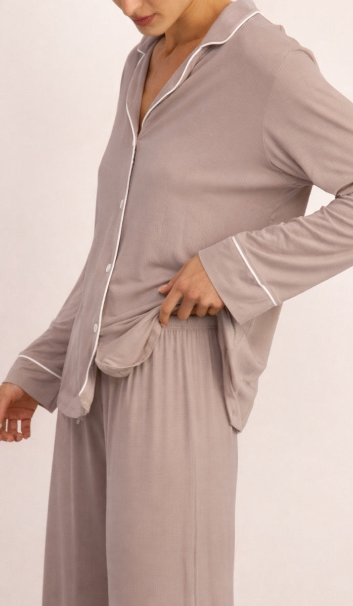 Micro Modal Button-Up Set - Greige