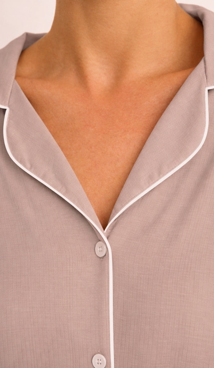 Micro Modal Button-Up Set - Greige