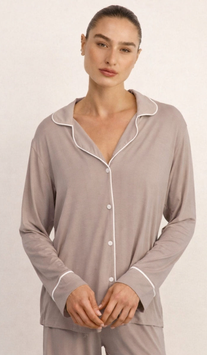 Micro Modal Button-Up Set - Greige