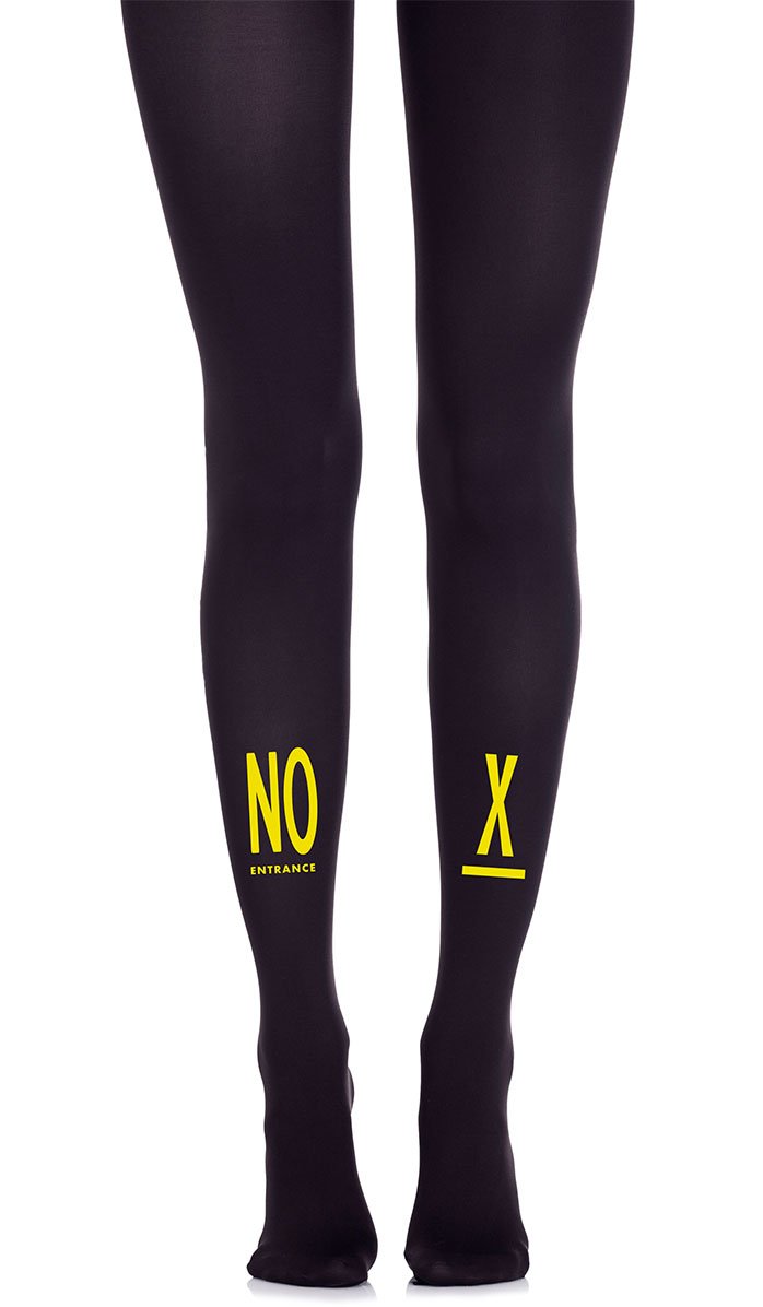 Tights Black Opaque with print text Neon