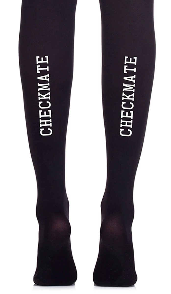 tights black opaque with print white text