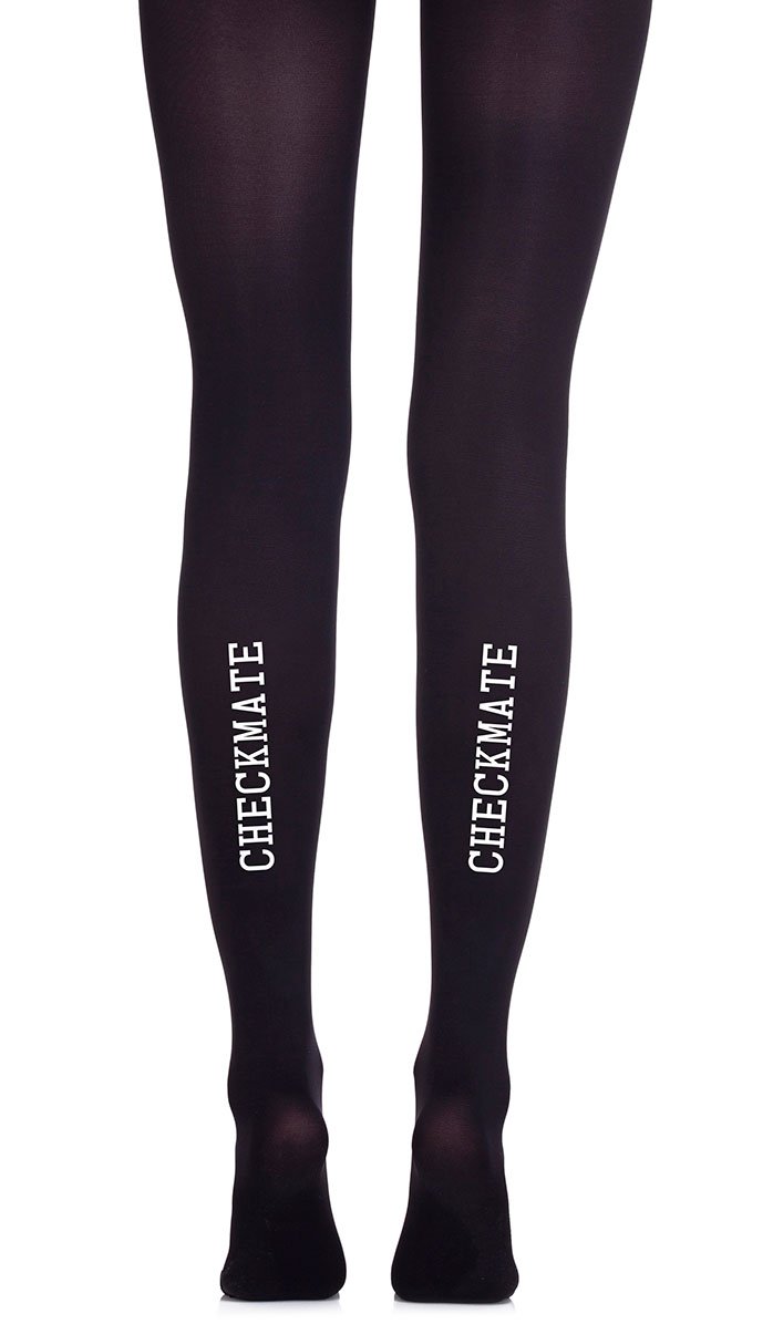 Tights Black Opaque with print text in white