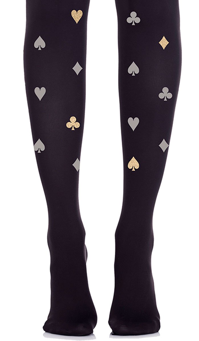tights  black with print clovers and diamonds