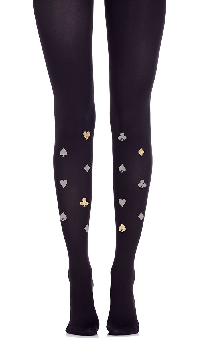 tights  black with print clovers and diamonds
