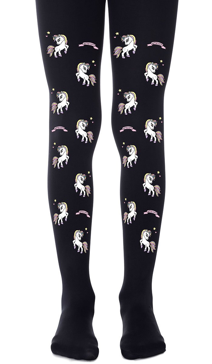 tights black with print unicorns