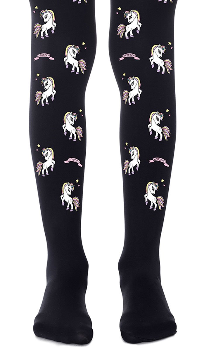 tights black with print unicorns
