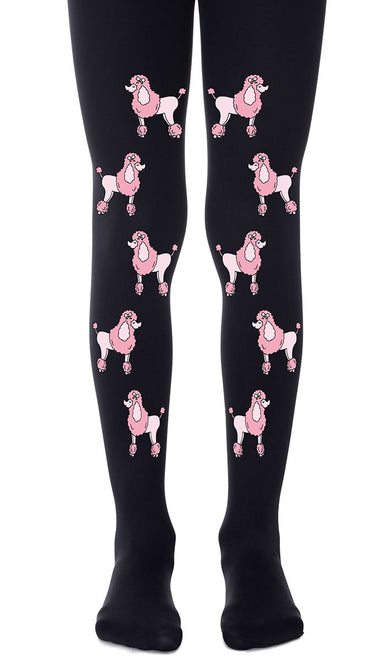 tights girls' black with print pink poodles