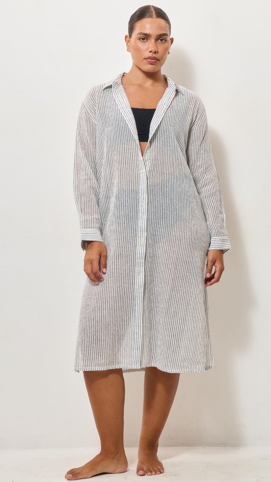 Airy Cotton Shirt Dress - Graphite
