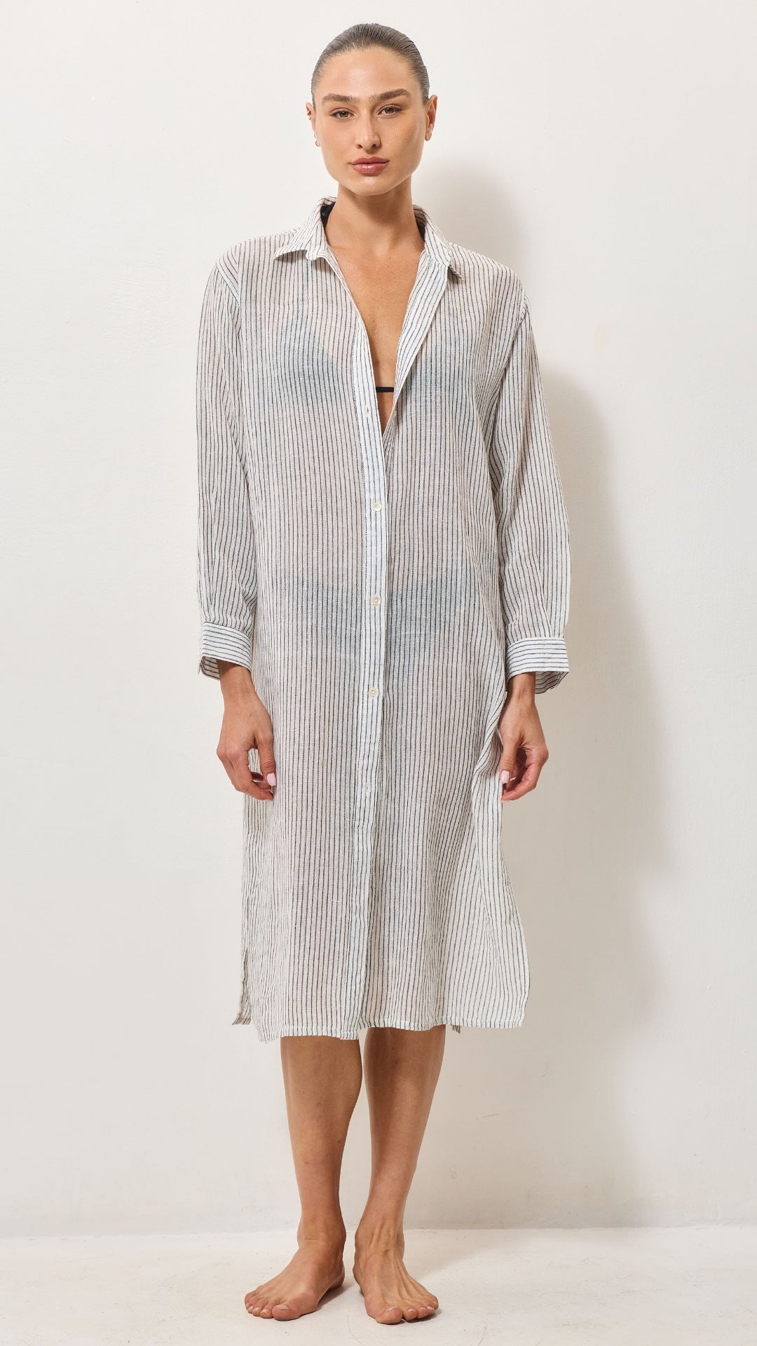 Airy Cotton Shirt Dress - Graphite