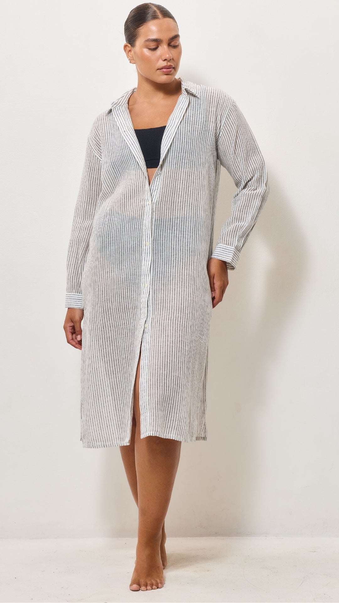 Airy Cotton Shirt Dress - Graphite