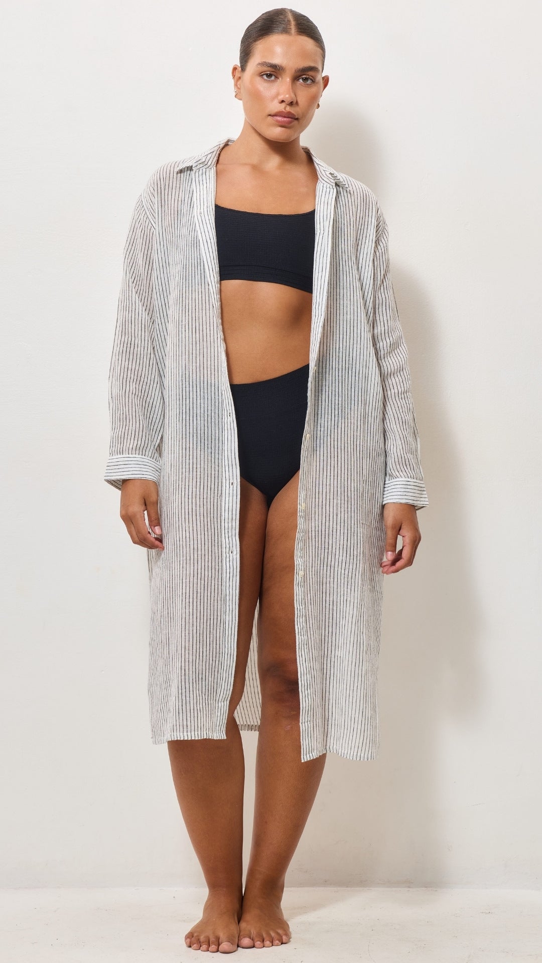 Airy Cotton Shirt Dress - Graphite