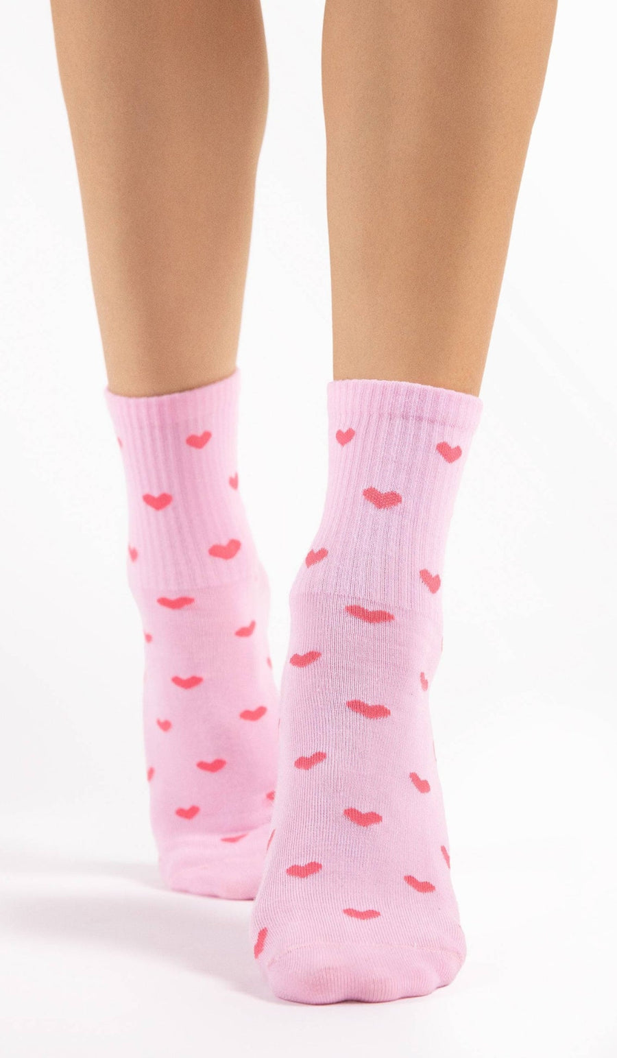 WOMEN'S COTTON SOCKS - HEARTS PINK