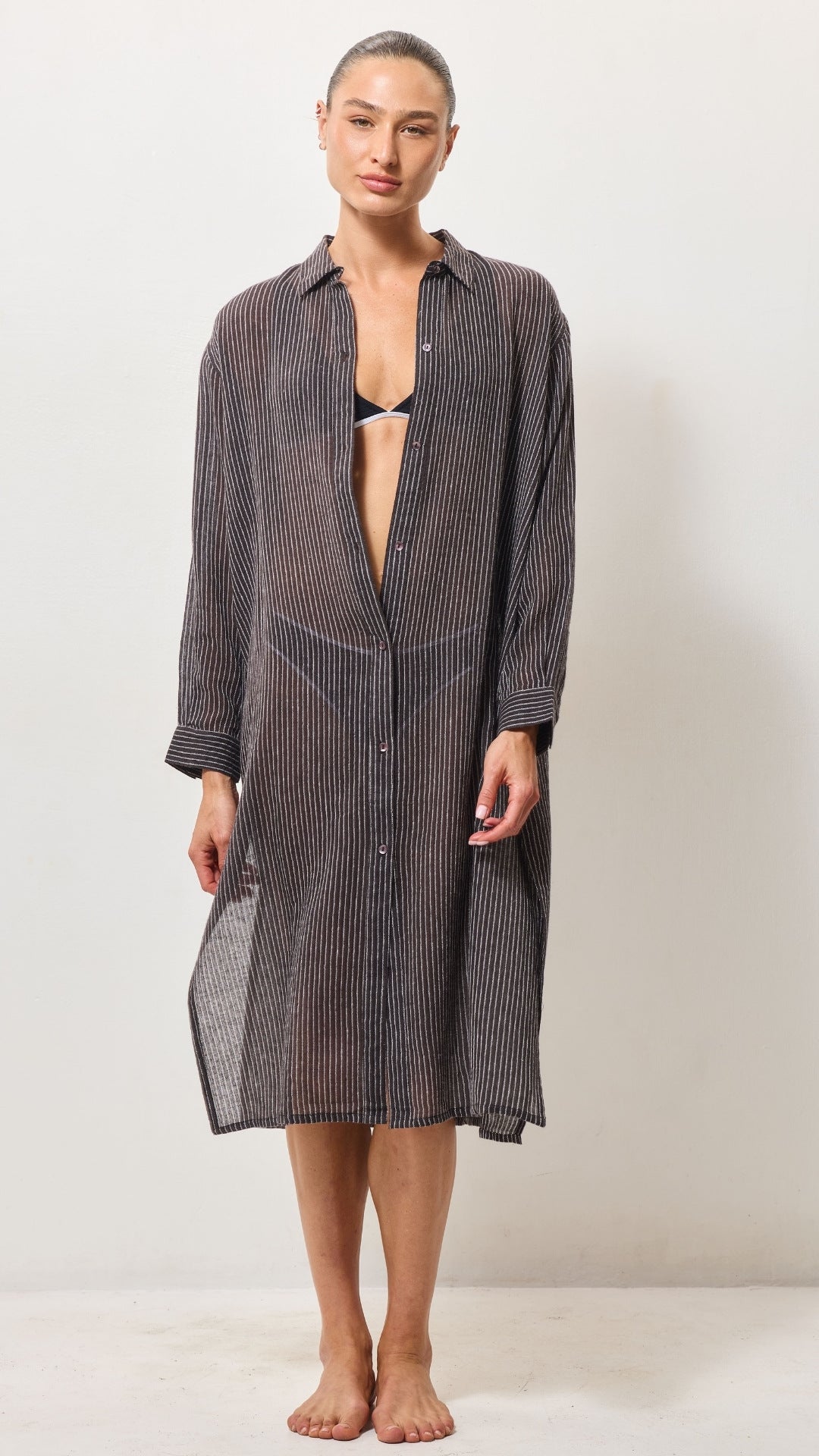Airy Cotton Shirt Dress - Espresso