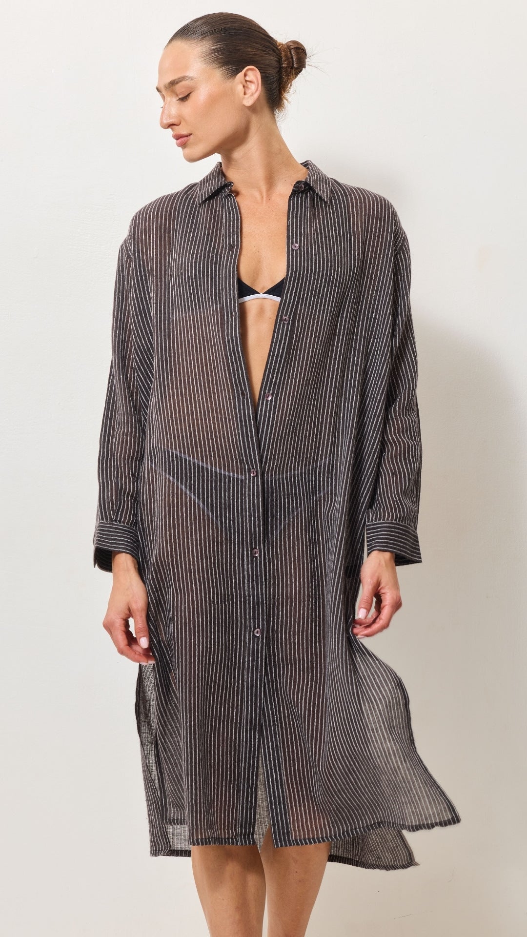 Airy Cotton Shirt Dress - Espresso