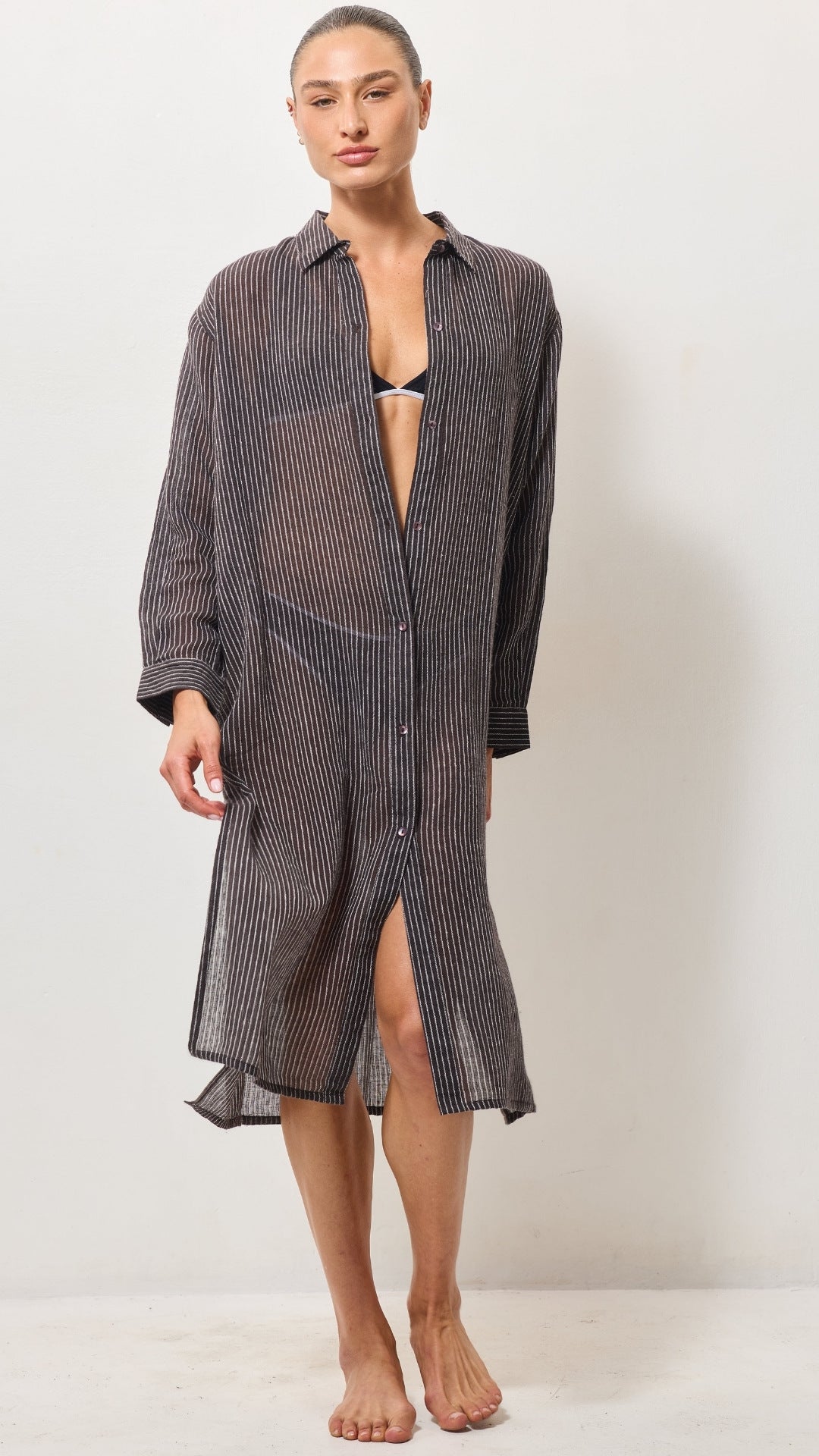 Airy Cotton Shirt Dress - Espresso