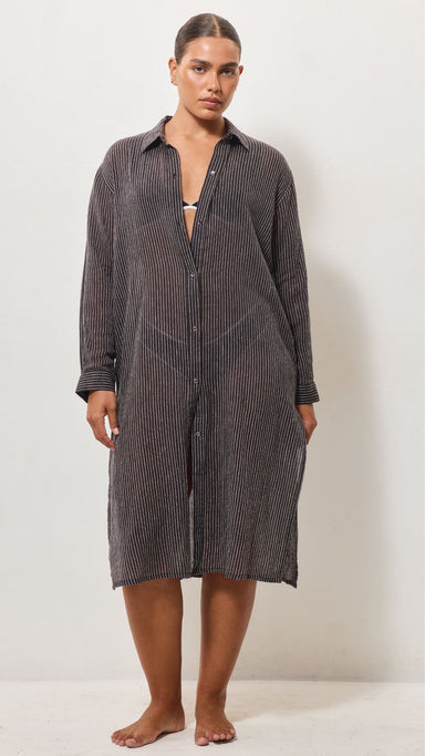 Airy Cotton Shirt Dress - Espresso