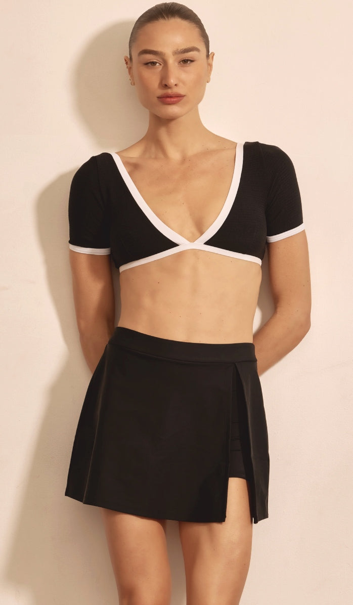 Mini Swim Skort with Built-In Shorts - Black