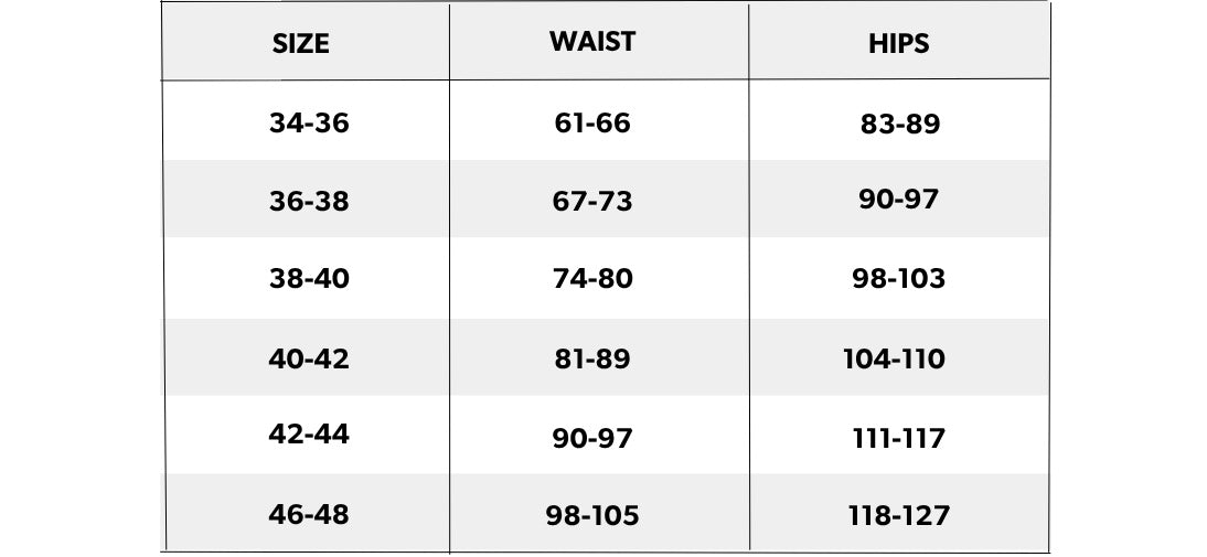 Short Sculpting Shorts - Powder — size chart cm