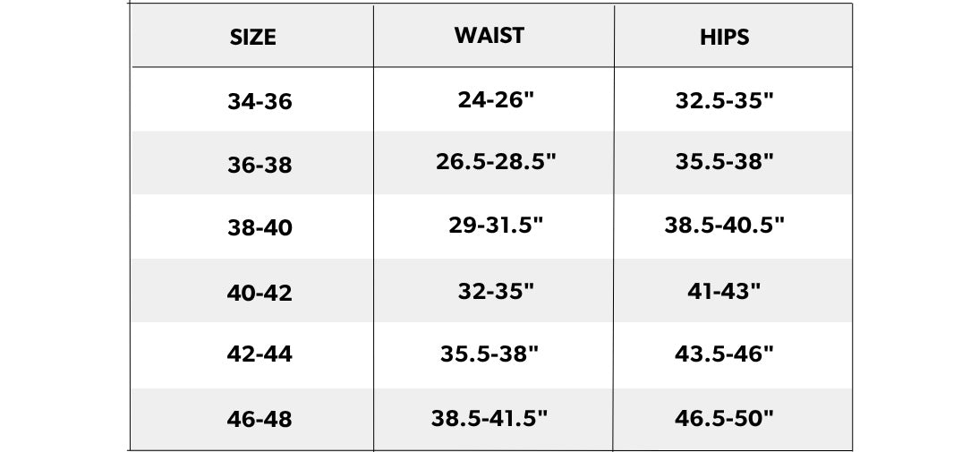 Becky One Piece - Black — size chart cm