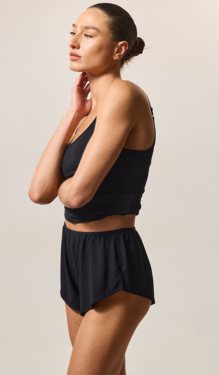 Relaxed Fit Boy Shorts - Rib Modal Black